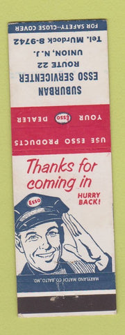 Matchbook Cover - Esso oil gas Suburban Union NJ
