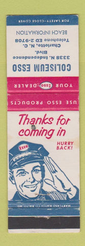 Matchbook Cover - Esso oil gas Coliseum Charlotte NC WEAR