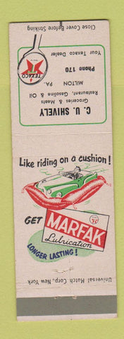 Matchbook Cover - Texaco oil gas CU Shively Milton PA