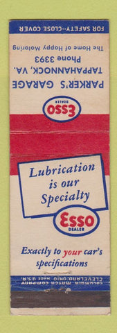 Matchbook Cover - Esso oil gas Parker's Garage Tappahannock VA