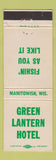 Matchbook Cover - Green Lantern Hotel Manitowish WI