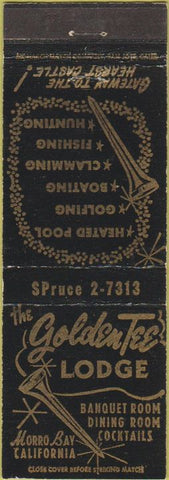 Matchbook Cover - Golden Tee Lodge golf Morrow Bay CA
