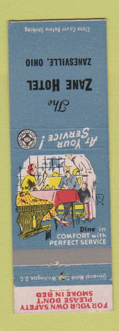 Matchbook Cover - Zane Hotel Zanesville OH
