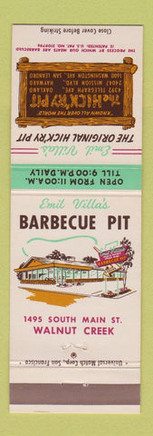 Matchbook Cover - Hick'ry Pit BBQ Emil Villa Walnut Creek CA Oakland Hayward