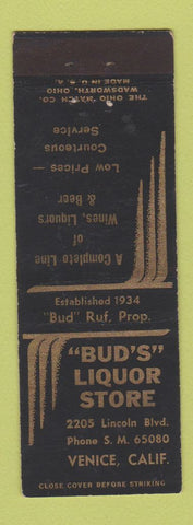 Matchbook Cover - Bud's Liquor Store Venice CA