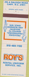 Matchbook Cover - Roy's Uniform Rental Cary NC