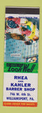 Matchbook Cover - Rhea and Kahler Barber Shop Williamsport PA