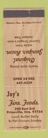 Matchbook Cover - Jay's fine Foods Prineville OR Juniper Room