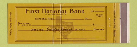Matchbook Cover - First National Bank Edinburg TX Full Length