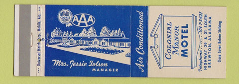 Matchbook Cover - Colonial Manor Motel Brewton AL
