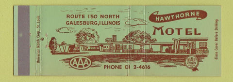 Matchbook Cover - Hawthorne Motel Galesburg IL Full Length
