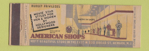 Matchbook Cover - American Shops Clothes Newark NJ Full Length