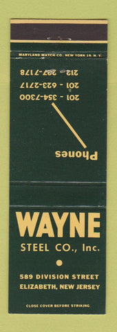 Matchbook Cover - Wayne Steel Elizabeth NJ