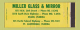 Matchbook Cover - Miller Glass & Mirror Fort Lauderdale Miami FL Full Length