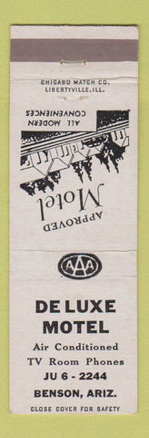Matchbook Cover - DeLuxe Motel Benson AZ