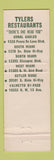 Matchbook Cover - Tyler's Restaurants Coral Gables Miami FL WEAR