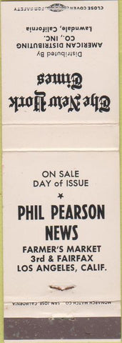 Matchbook Cover - New York Times Los Angeles CA newspapers