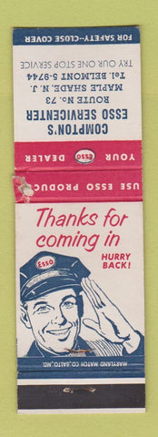 Matchbook Cover - Compson's Esso oil gas Maple Shade NJ WORN