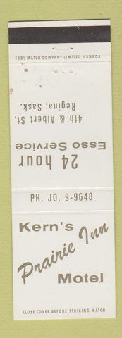 Matchbook Cover - Kern's Prairie Inn Motel Regina SK WEAR