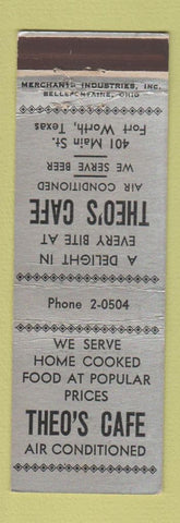 Matchbook Cover - Theo's Cafe Fort Worth TX MERCHANTS
