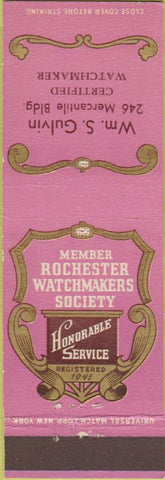 Matchbook Cover - Rochster NY Watchmaker Society