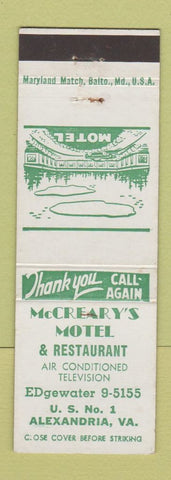 Matchbook Cover - McCreary's Motel Alexandria VA