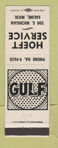 Matchbook Cover - Gulf oil gas Hoeft Saline MI