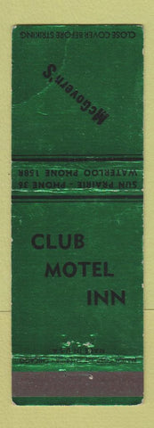Matchbook Cover - Club Motel Inn McGovern's Sun Prairie Portland WI WEAR