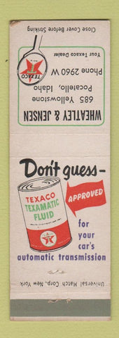 Matchbook Cover - Texaco oil gas Wheatley Jensen Pocatello ID