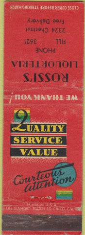 Matchbook Cover - Rossi's Liquor Store WEAR