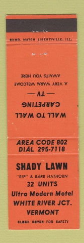 Matchbook Cover - Shady Lawn Motel White River Junction VT