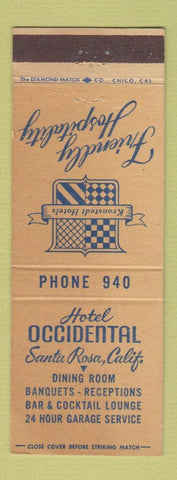 Matchbook Cover - Hotel Occidental Santa Rosa CA