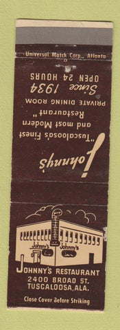 Matchbook Cover - Johnny's Restaurant Tuscaloosa AL