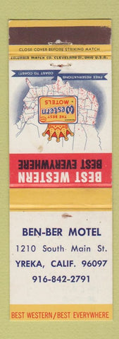 Matchbook Cover - Ben Ber Motel Yreka CA Best Western WEAR