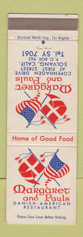 Matchbook Cover - Margaret and Pauls Danish American Restaurant Solvang CA