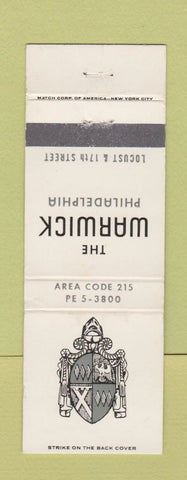 Matchbook Cover - Warwick Hotel Philadelphia PA