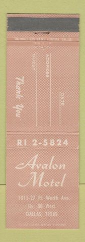 Matchbook Cover - Avalon Motel Dallas TX