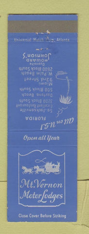 Matchbook Cover - Mount Vernon Motor Lodges Howard Johnsons Miami FL
