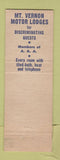 Matchbook Cover - Mount Vernon Motor Lodges Howard Johnsons Miami FL