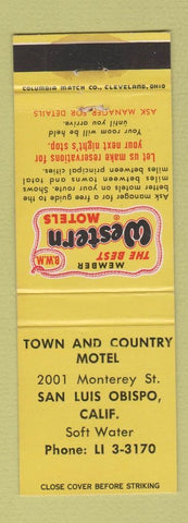Matchbook Cover - Town and Country Motel San Luis Obispo CA Best Western