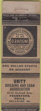 Matchbook Cover - Unity Loan Philadelphia PA WORN ERROR