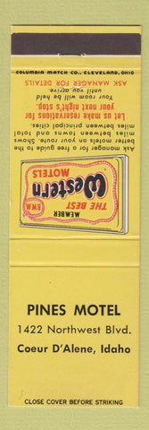 Matchbook Cover - Pines Motel Coeur D'Alene ID Best Western