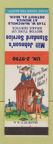 Matchbook Cover - Milt Johnson's Standard oil gas Detroit MI hillbilly