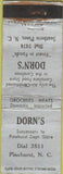 Matchbook Cover - Dorn's Southern Pines NC Pinehurst WORN