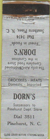 Matchbook Cover - Dorn's Southern Pines NC Pinehurst WORN