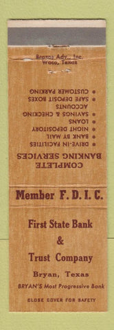 Matchbook Cover - First State Bank Bryan TX