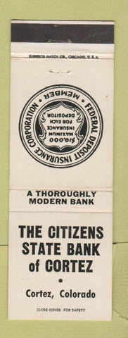 Matchbook Cover - Citizens State Bank Cortez Colorado