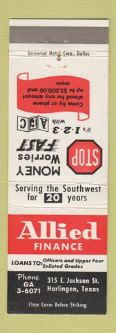Matchbook Cover - Allied Finance Harlingen TX