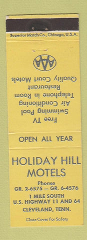 Matchbook Cover - Holiday Hill Motels Cleveland TN