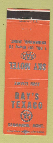 Matchbook Cover - Ray's Texaco oil gas Sky Motel Drummond MT
